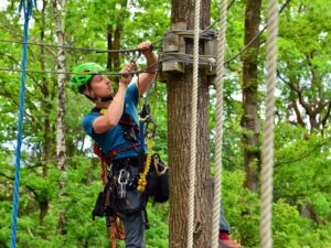 Inspektion, Wartung und Bau von Hochseilgartenanlagen würde den Rahmen der Trainer/innen Ausbildung sprengen. In spezifischen Fortbildungen wird das Wissen von den erfahrensten Personen an interessierte weitergegeben.